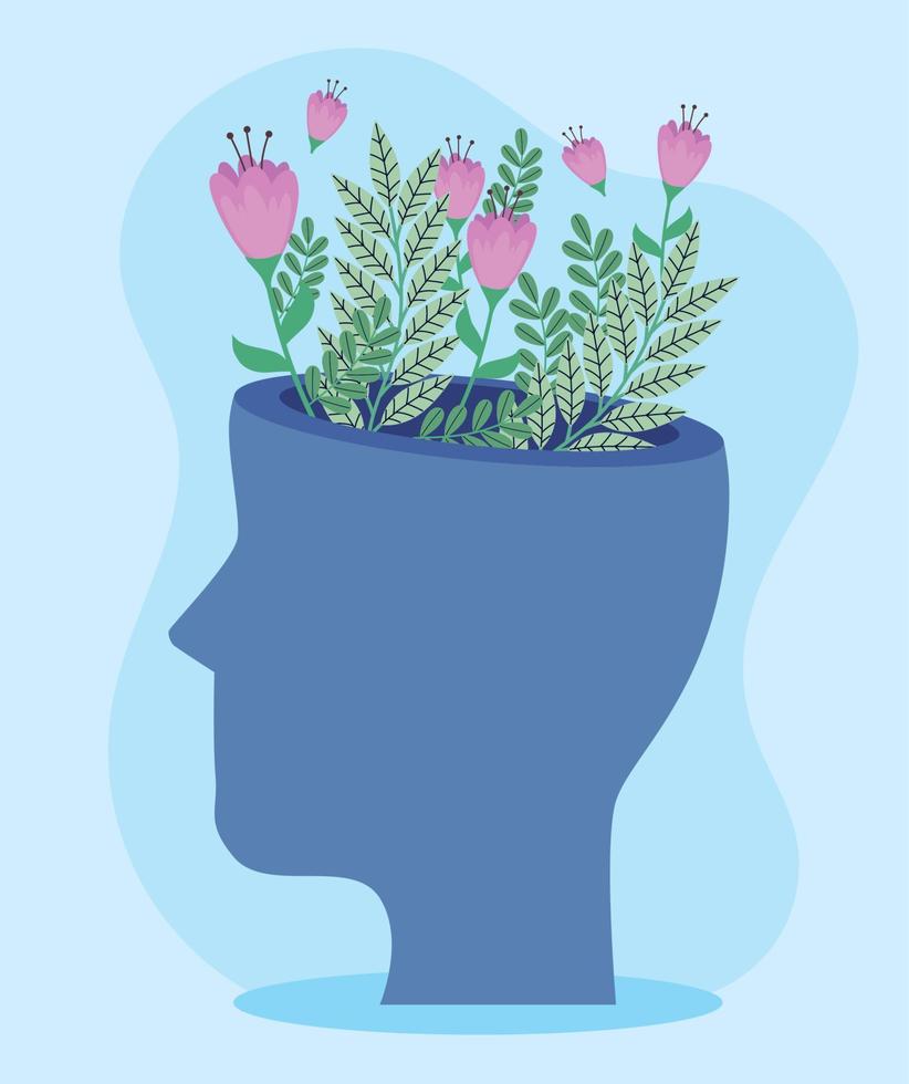 perfil con flores salud mental vector