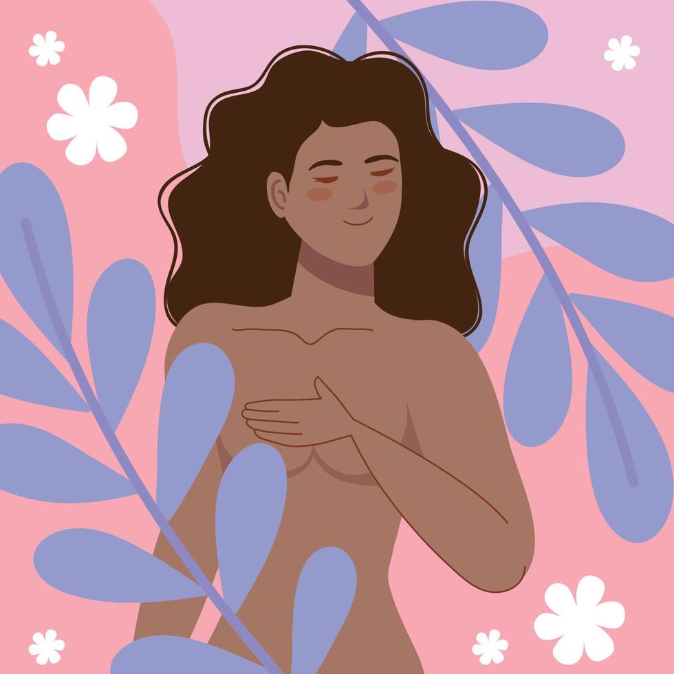 mujer afro desnuda con ramas vector