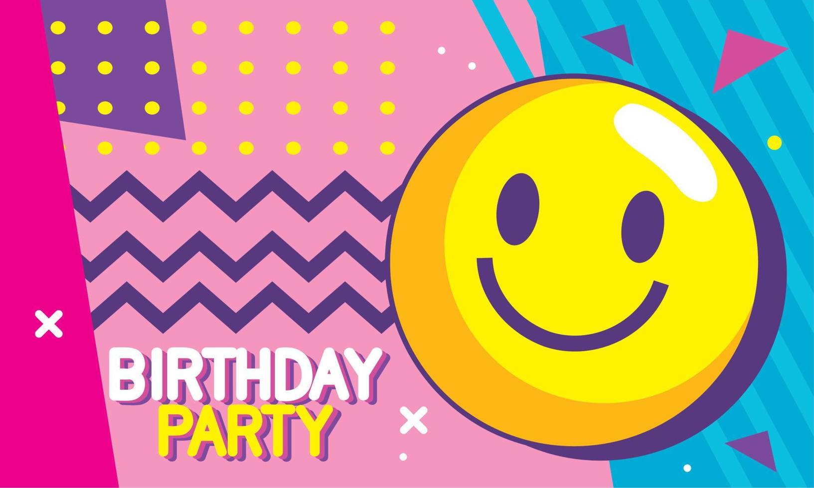 birthday party invitation with emoticon vector