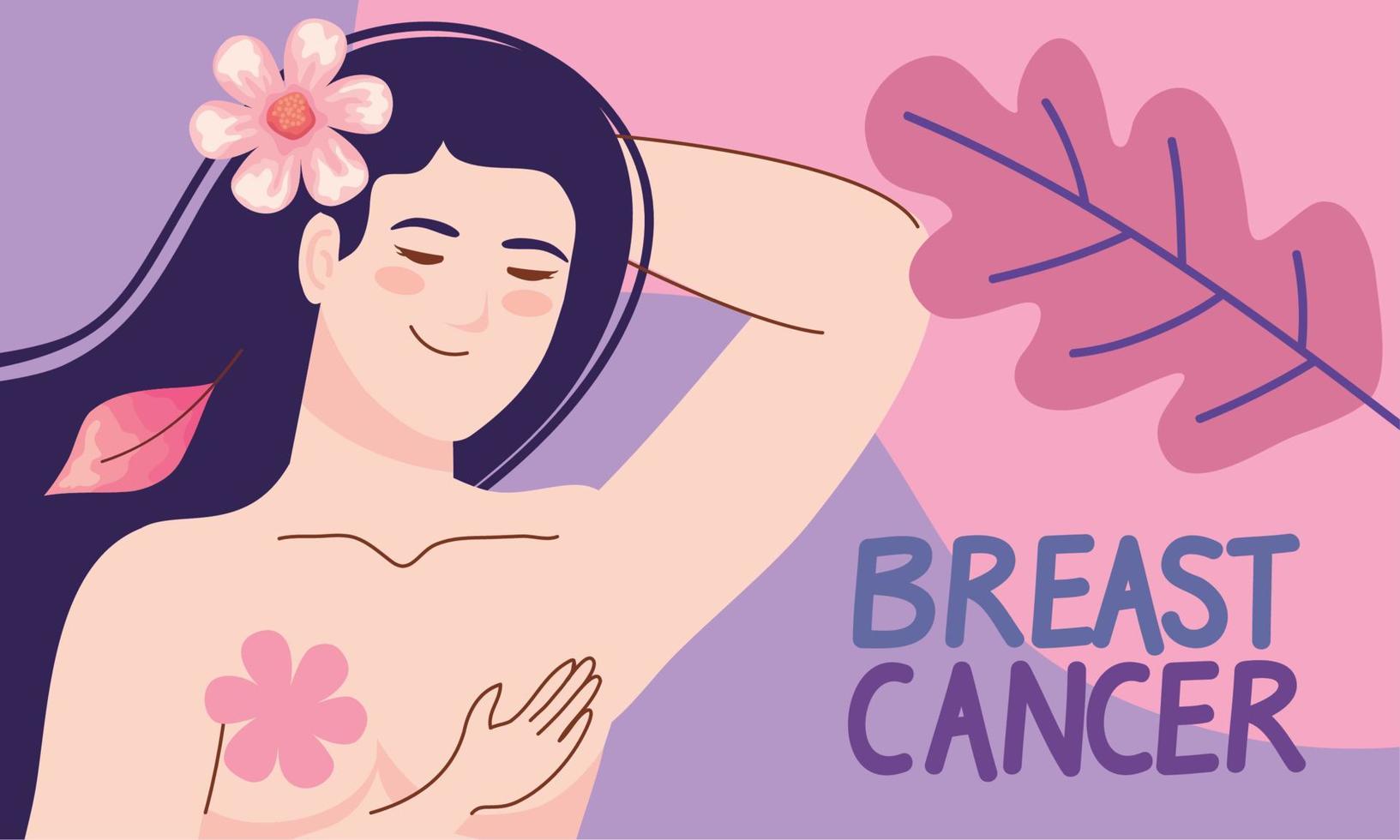 letras de cáncer de mama con chica desnuda vector