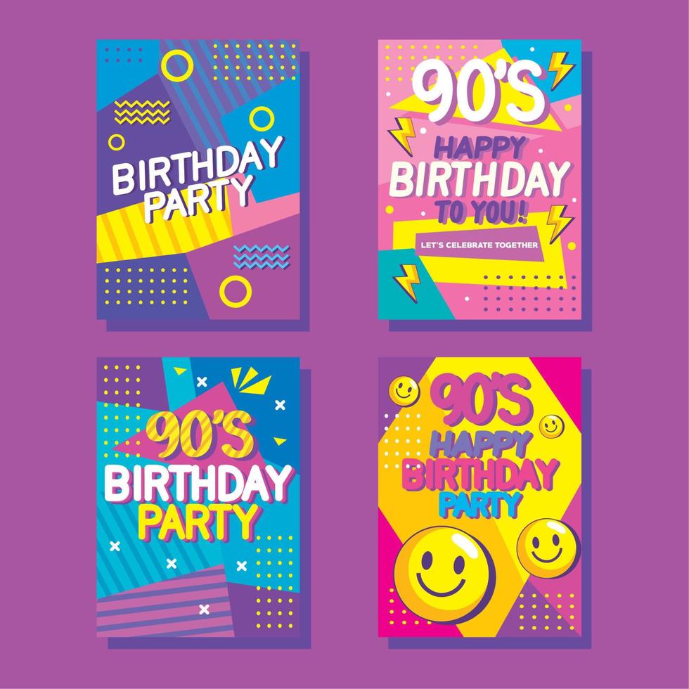 four birthday party posters vector