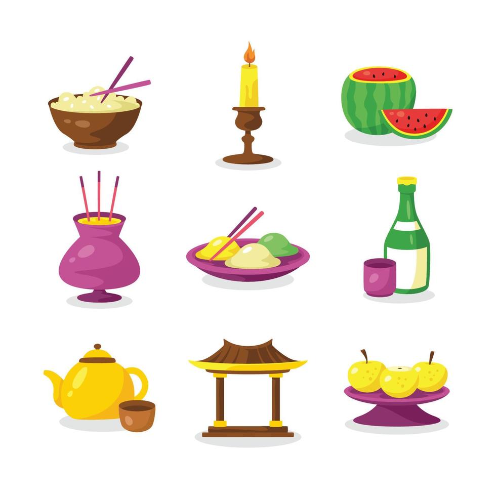 colección de iconos planos de chuseok vector