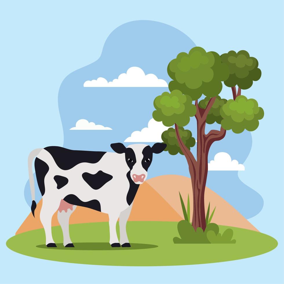 cow with tree plant vector