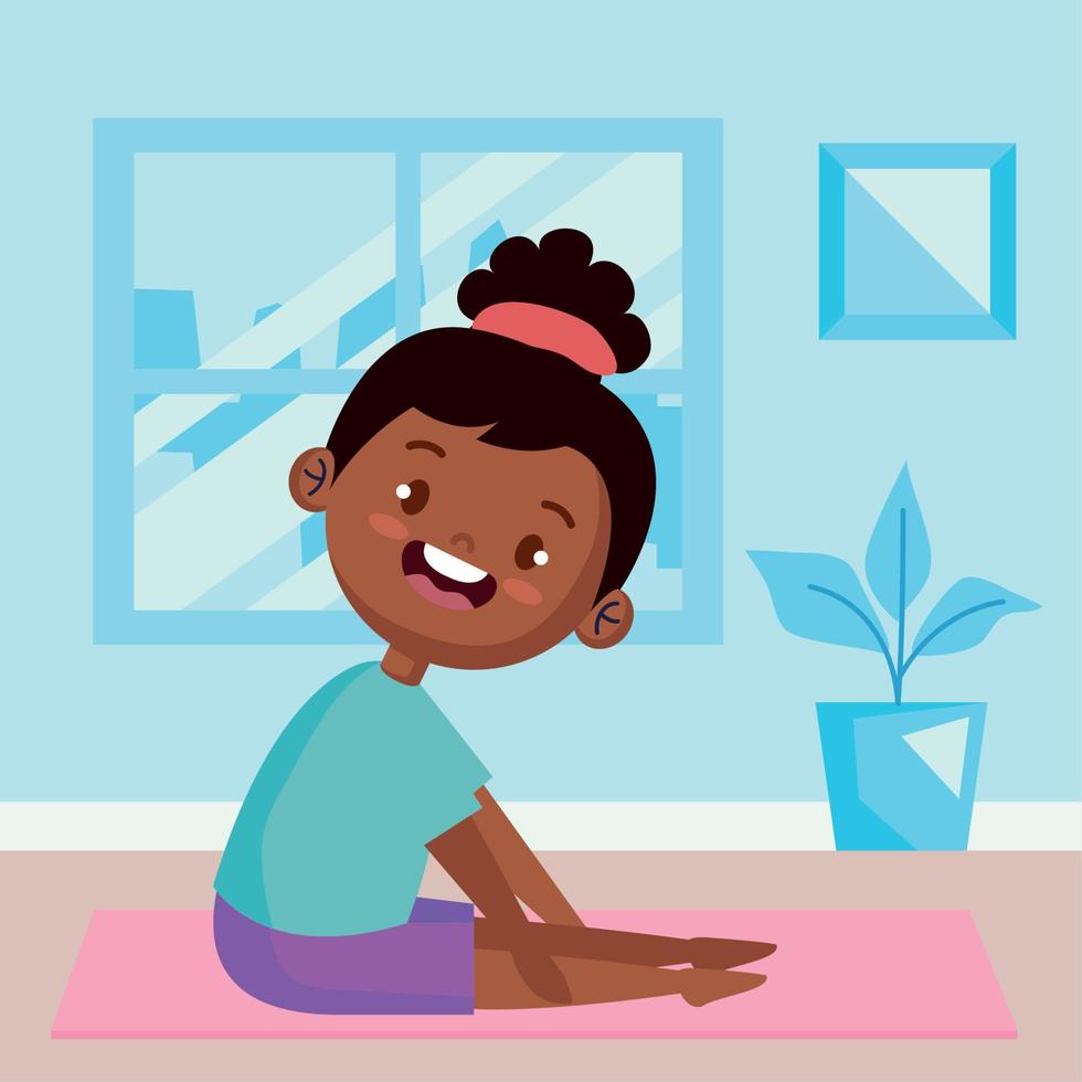 afro girl practicing yoga vector