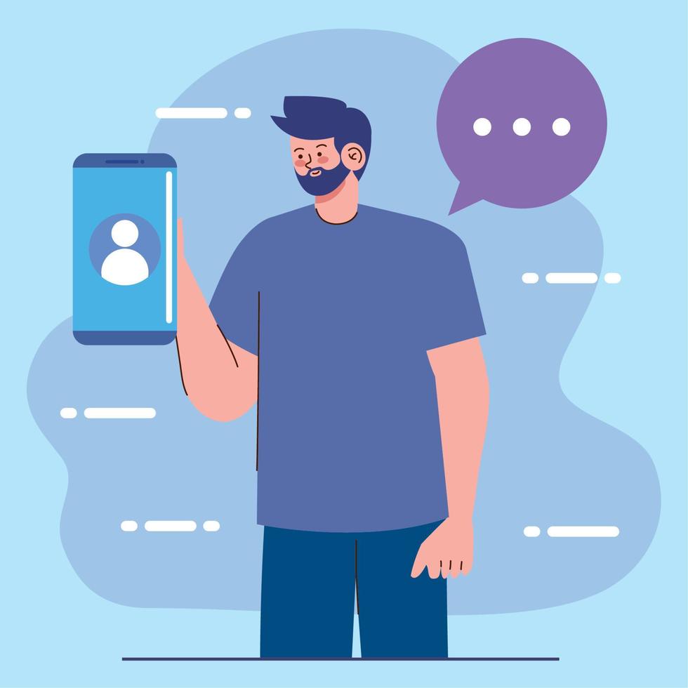 man with smartphone social marketing vector