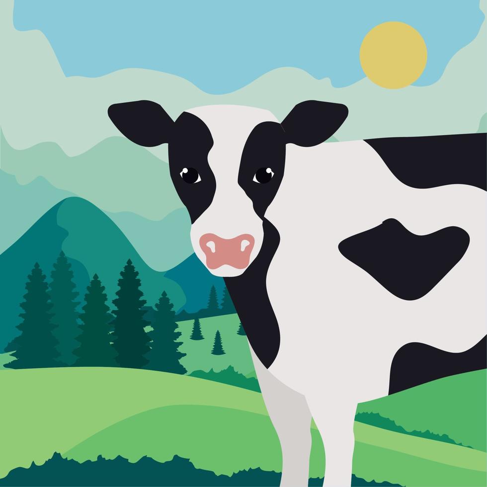 vaca en el paisaje vector