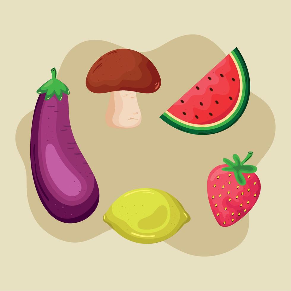 five fruits and vegetables vector