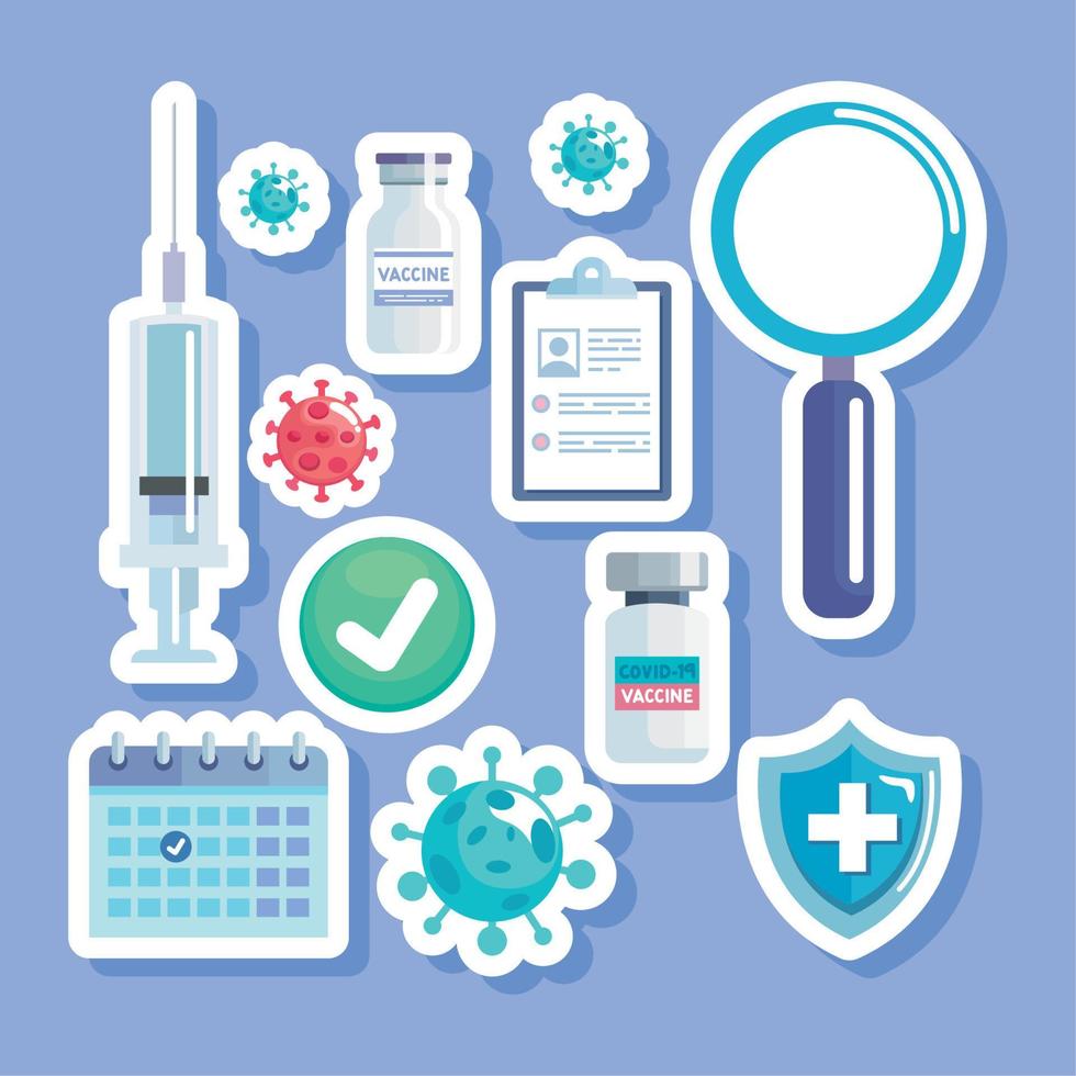 twelve vaccine covid19 virus icons vector