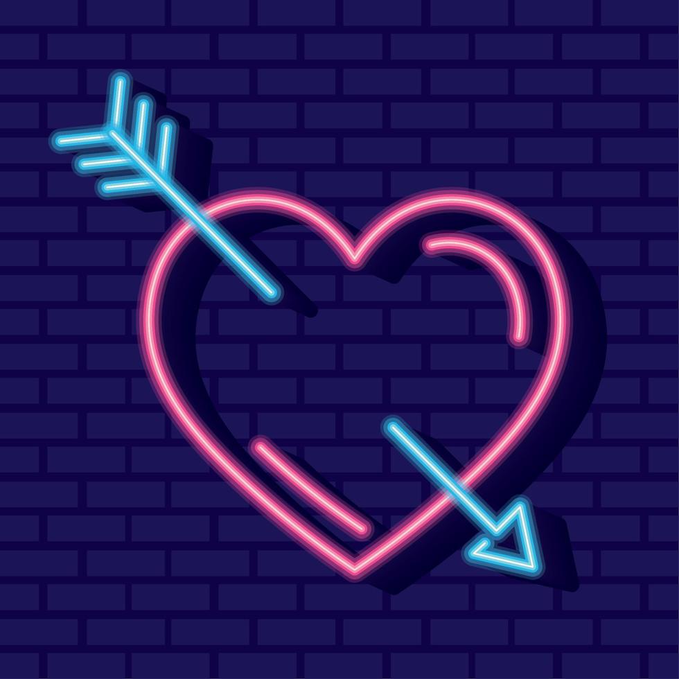 heart with arrow neon light vector