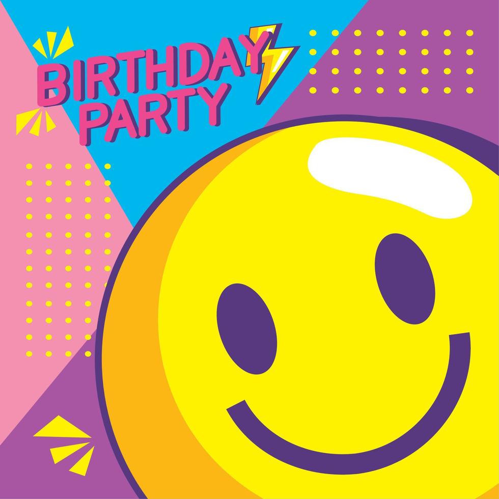 invitación de fiesta de cumpleaños con emoji vector