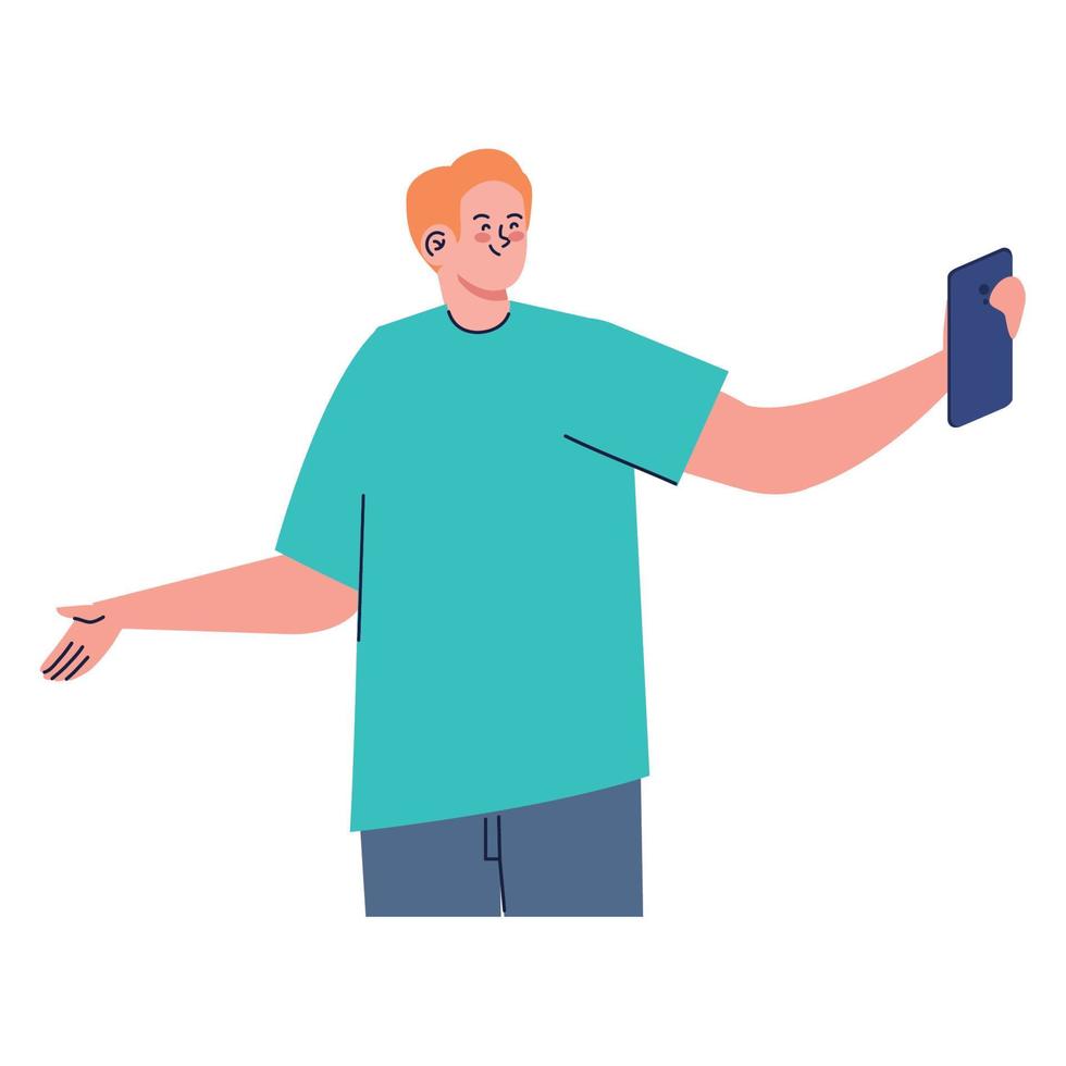 hombre rubio tomándose una selfie vector