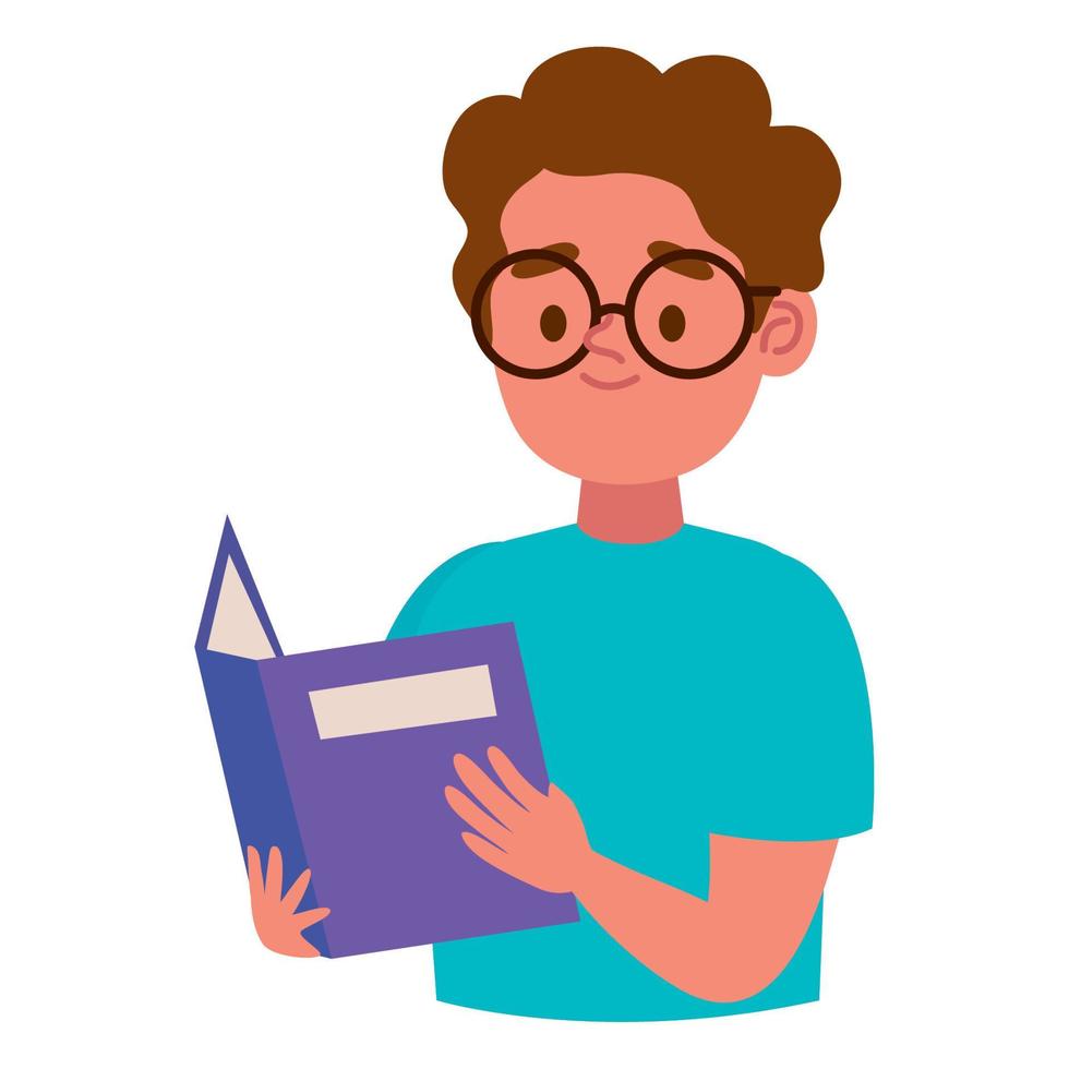 boy reading book with eyeglasses vector