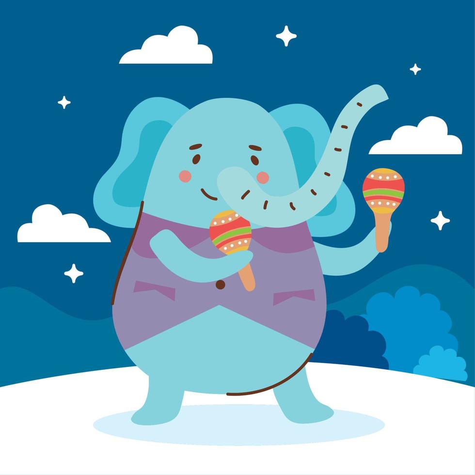 elephant playing maracas scene vector