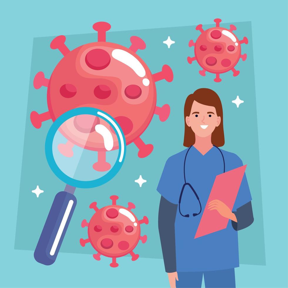 female doctor with covid19 particles vector