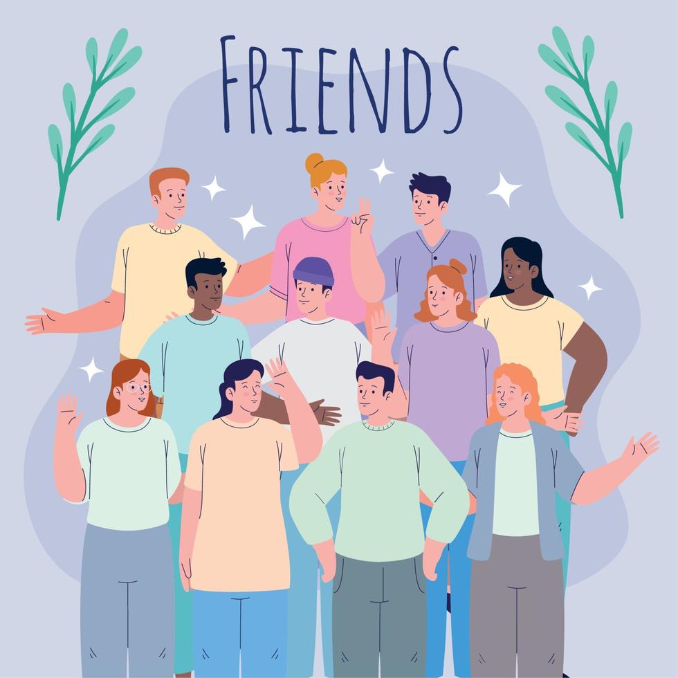 friends lettering and people vector