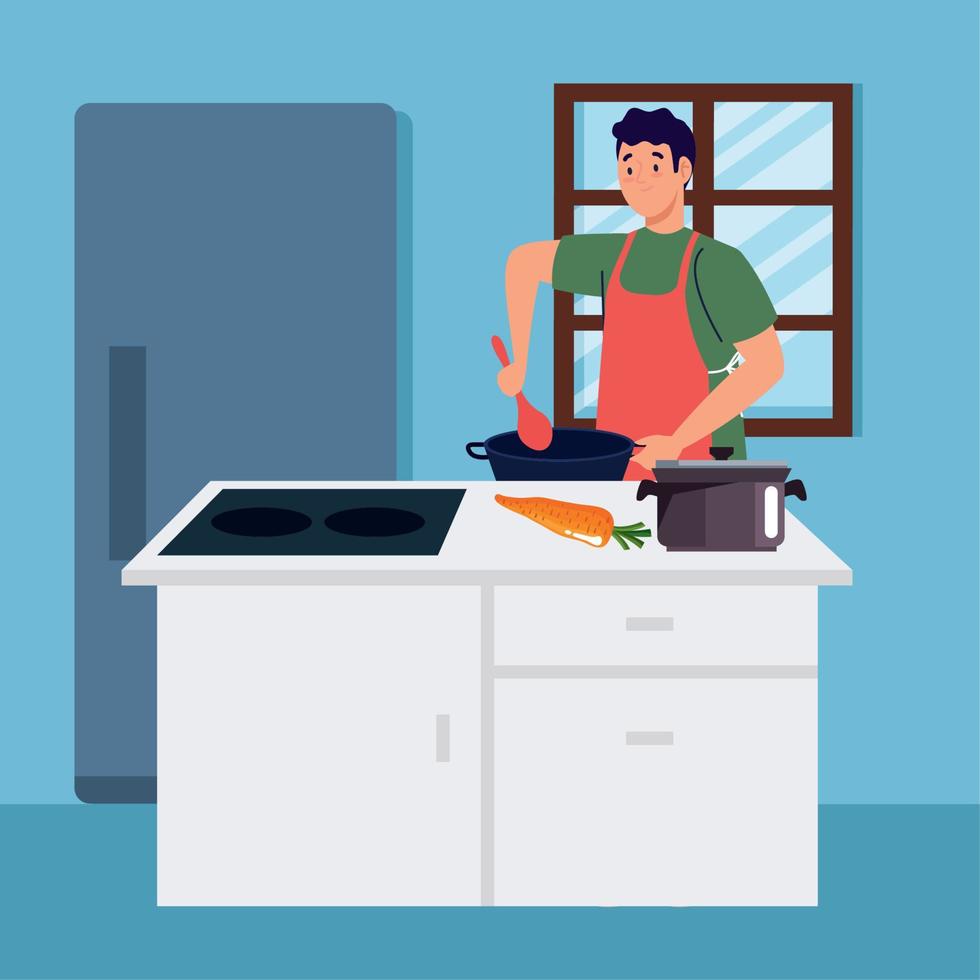 hombre cocinando con zanahoria vector