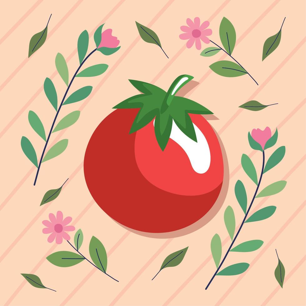 tomate fresco y flores vector