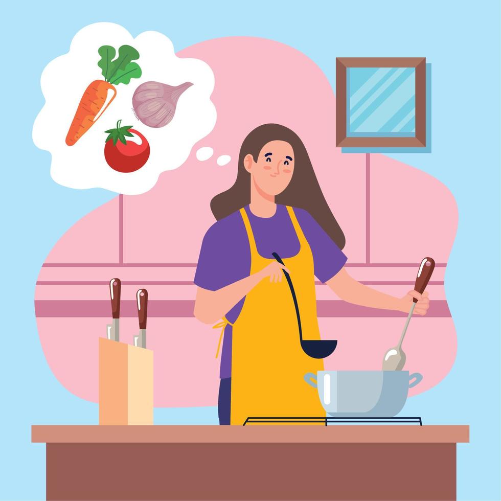 woman cooking with vegetables vector