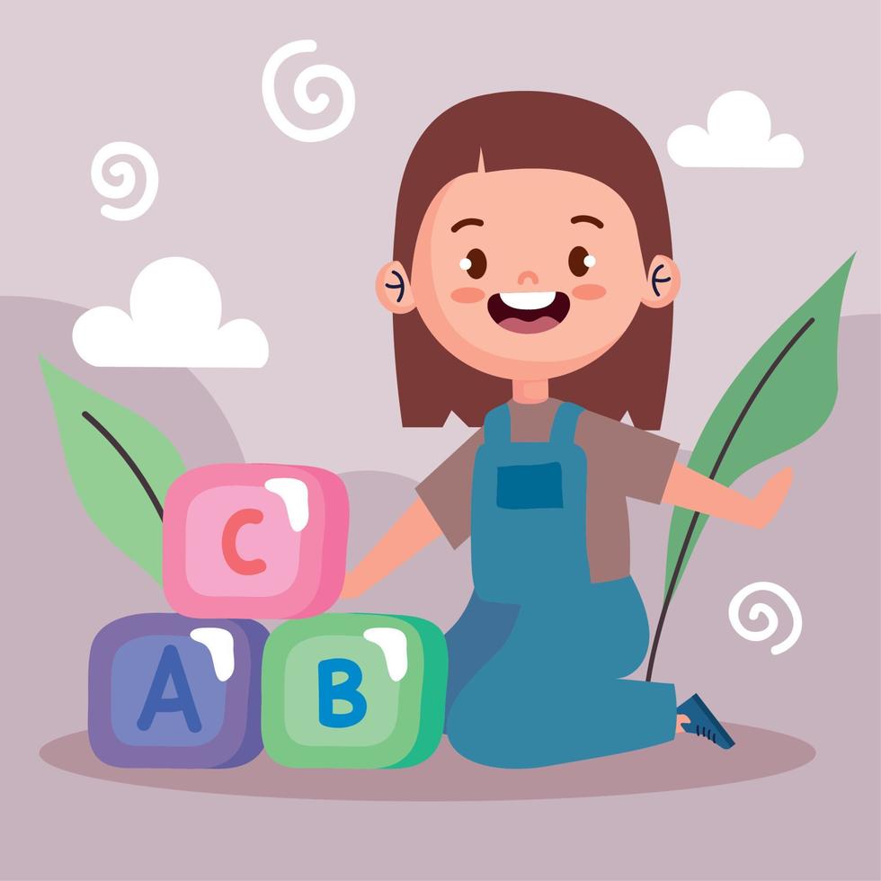 girl playing with blocks vector