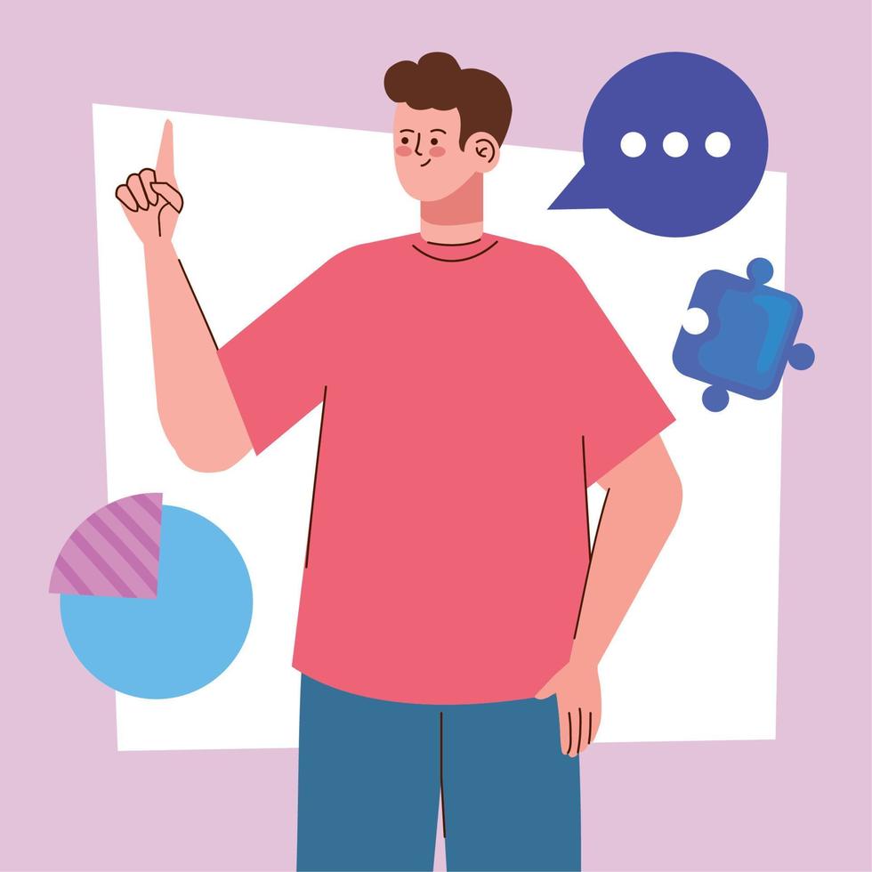 man with statistics pie vector
