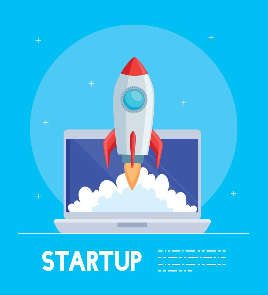 rocket start up in laptop vector