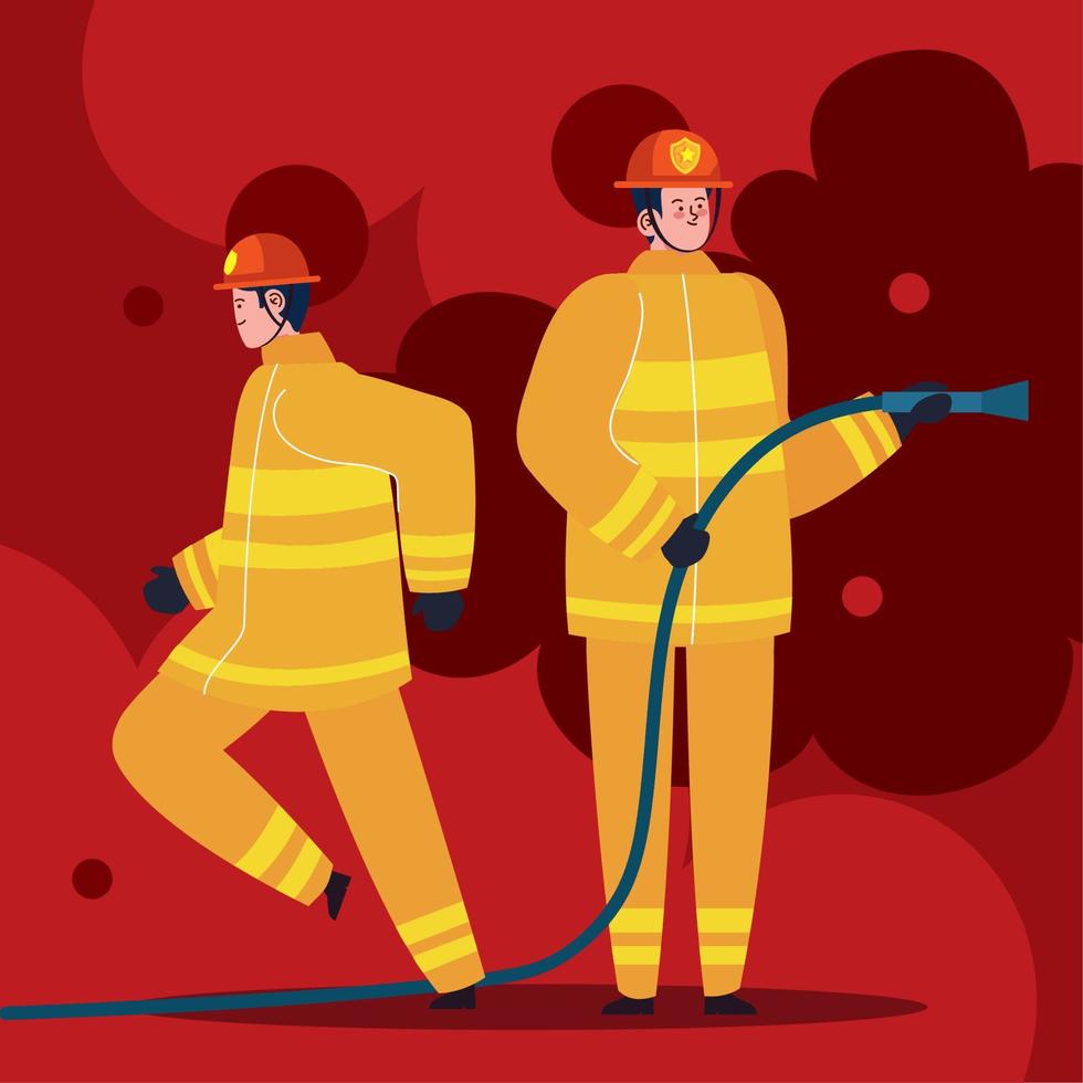 firefighters heros with hose vector