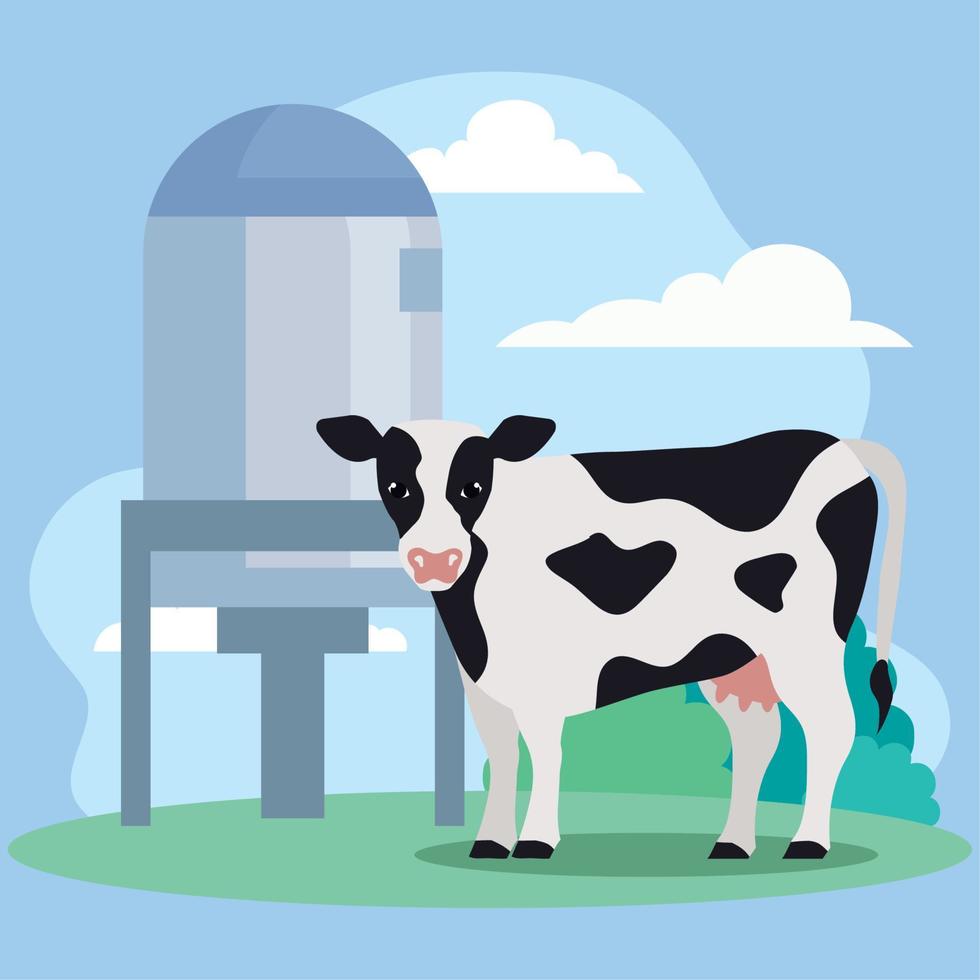 tanque de producción de leche con vaca vector