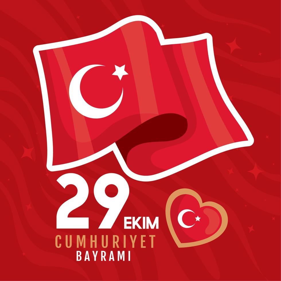 29 ekim bayrami lettering card vector