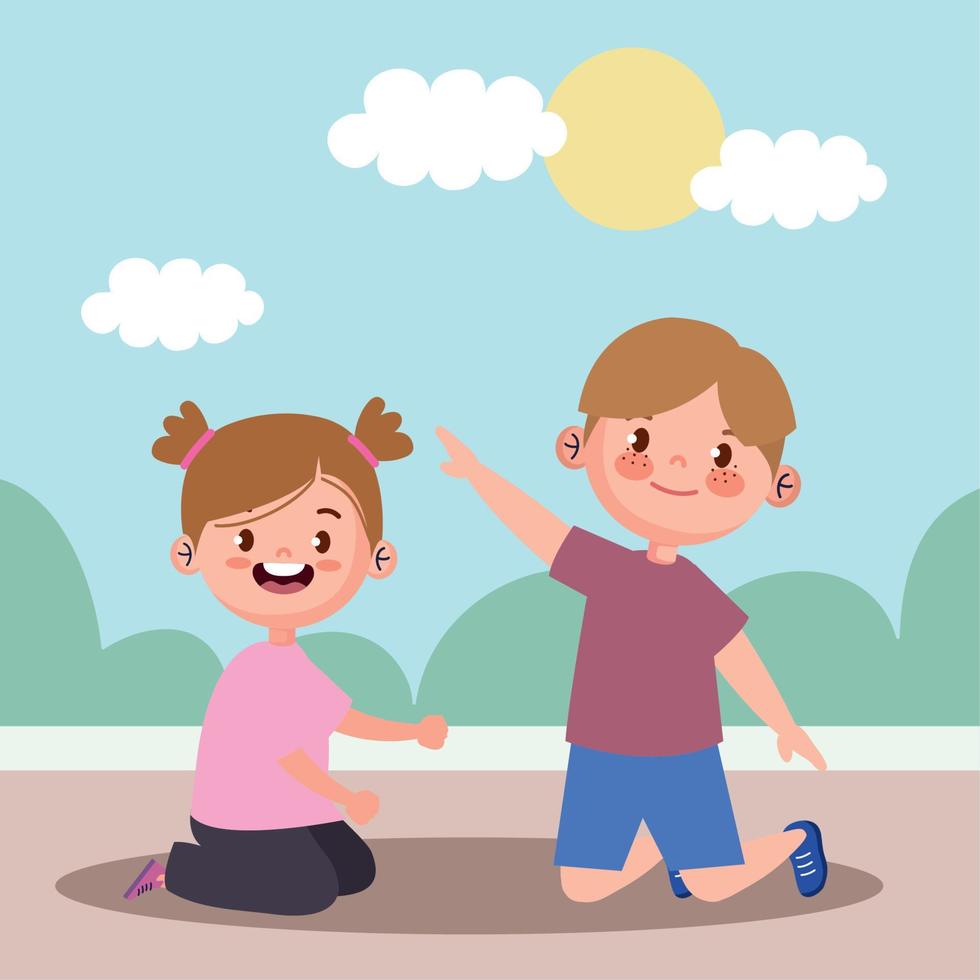 happy little kids couple vector