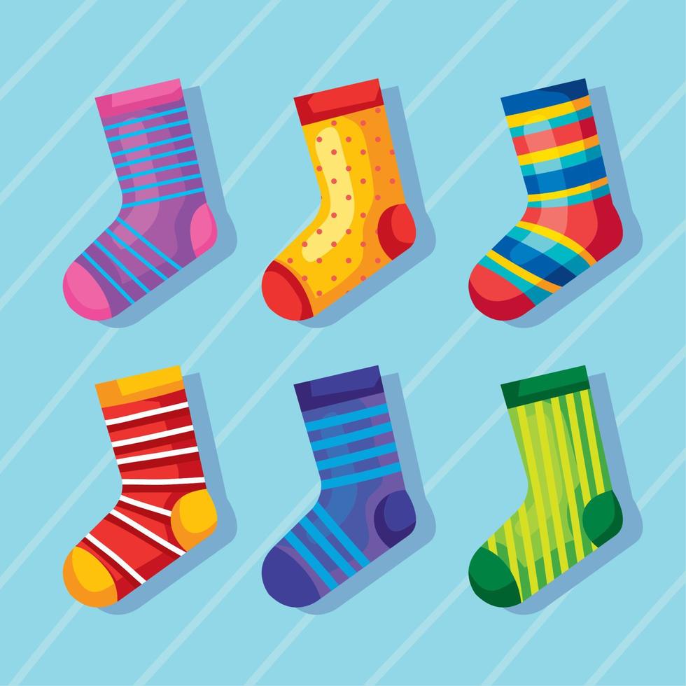 calcetines de seis colores vector