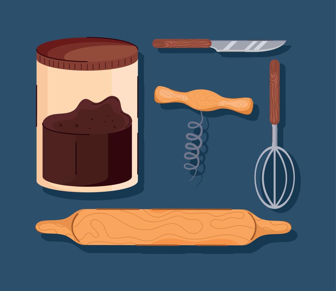 five kitchen equipment icons vector