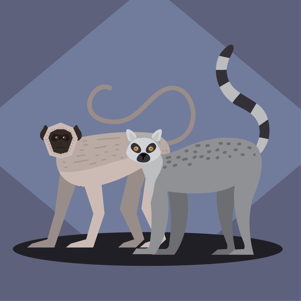 gibbon and spider monkeys vector