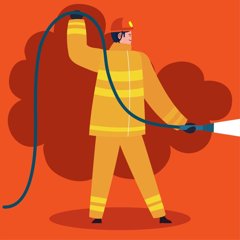 firefighter with hose vector