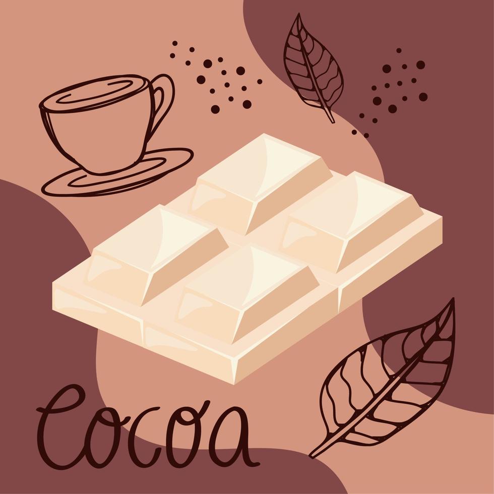 cocoa lettering with chocolate bar vector