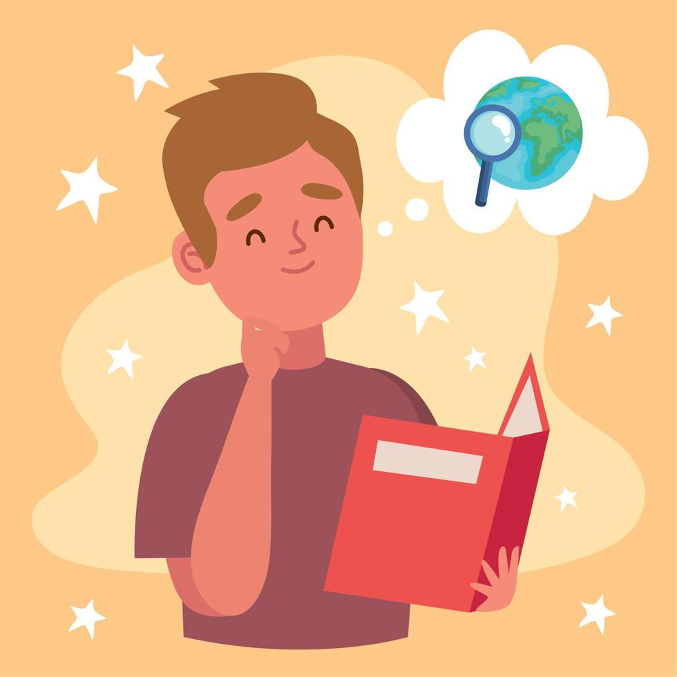 boy reading geography book vector