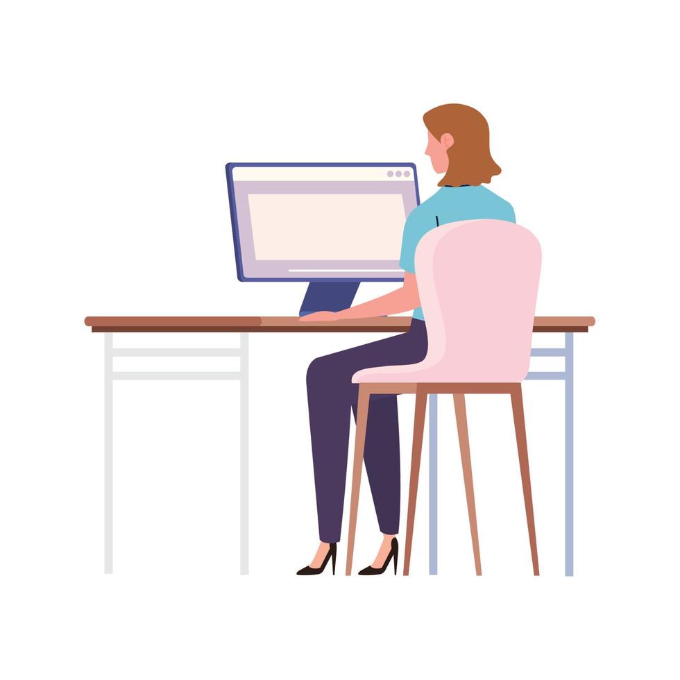 businesswoman using desktop computer vector