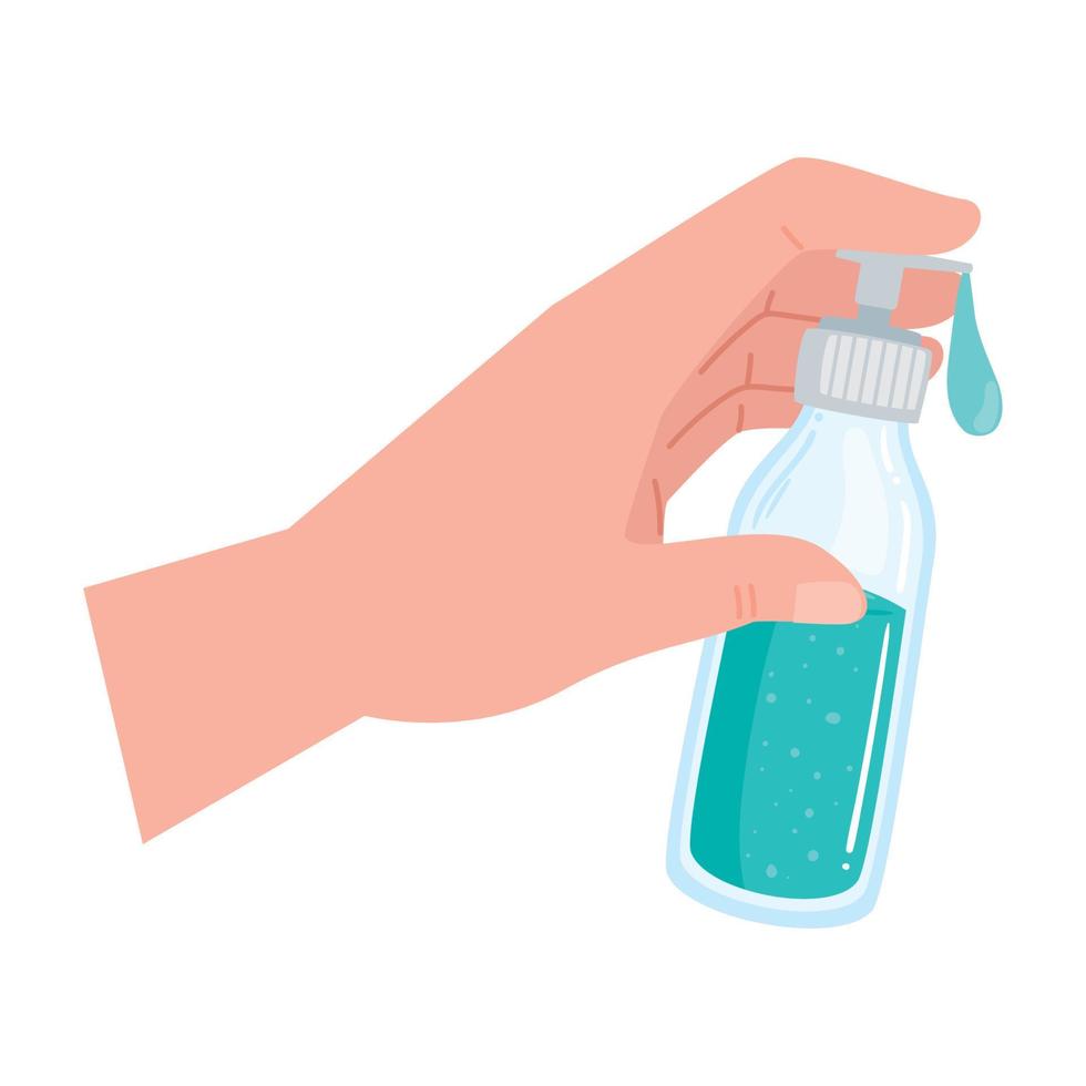 hand with antibacterial soap bottle vector