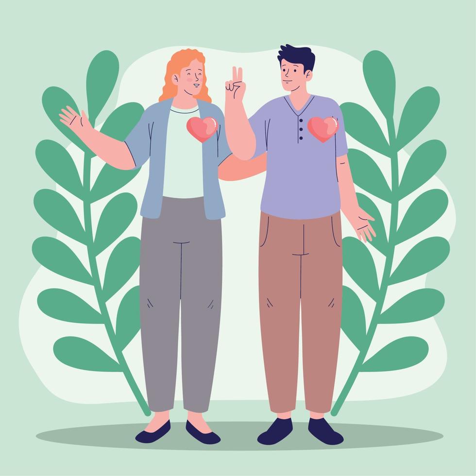 friends couple with branches vector