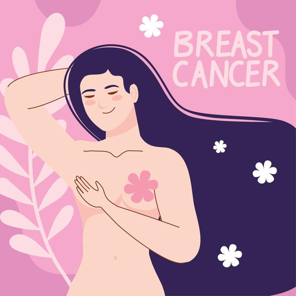 letras de cáncer de mama con mujer vector
