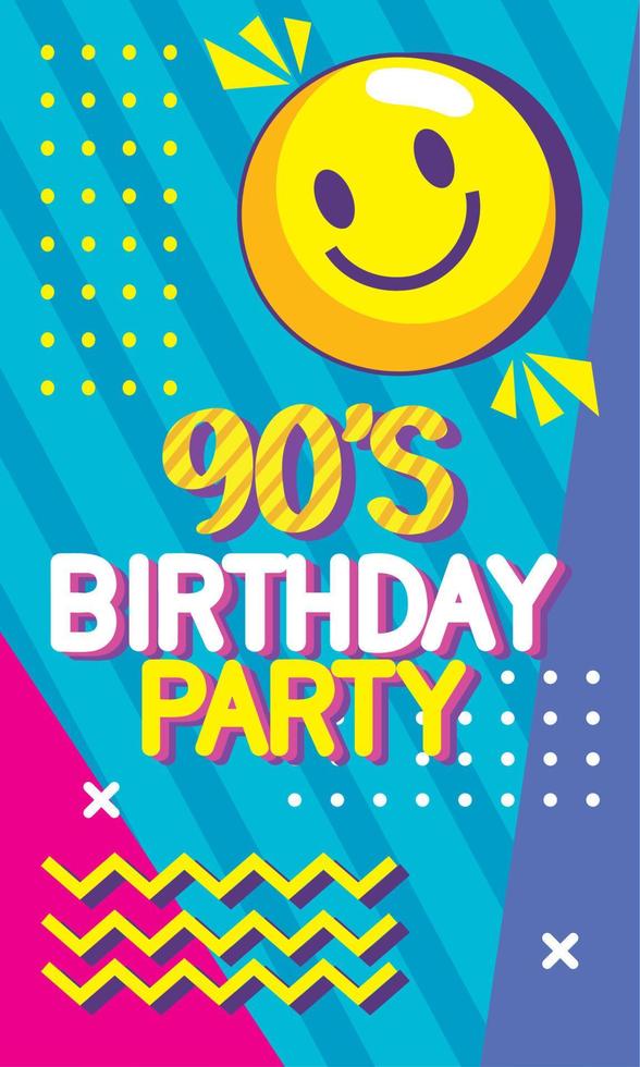 90 fiesta de cumpleaños con emoticono vector