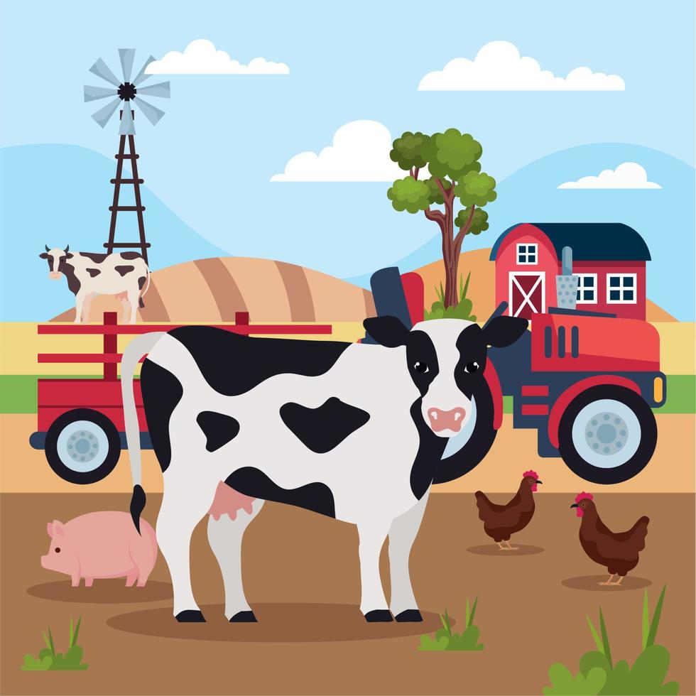 animals farm and tractor vector