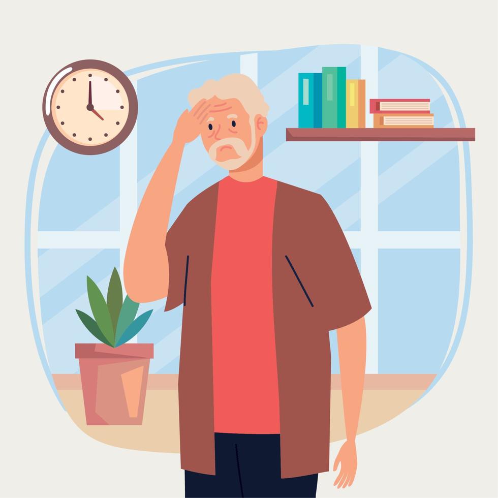 old man with alzheimer scene vector
