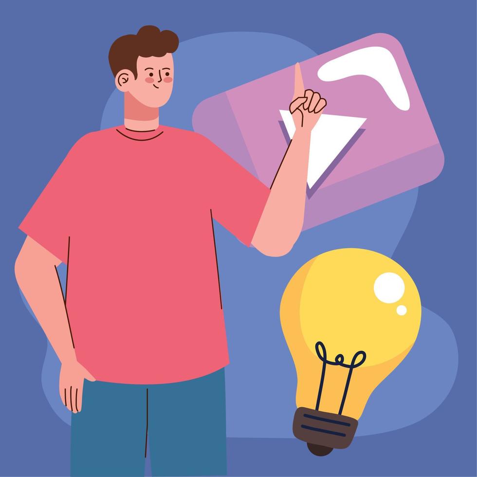 man with bulb and play button vector