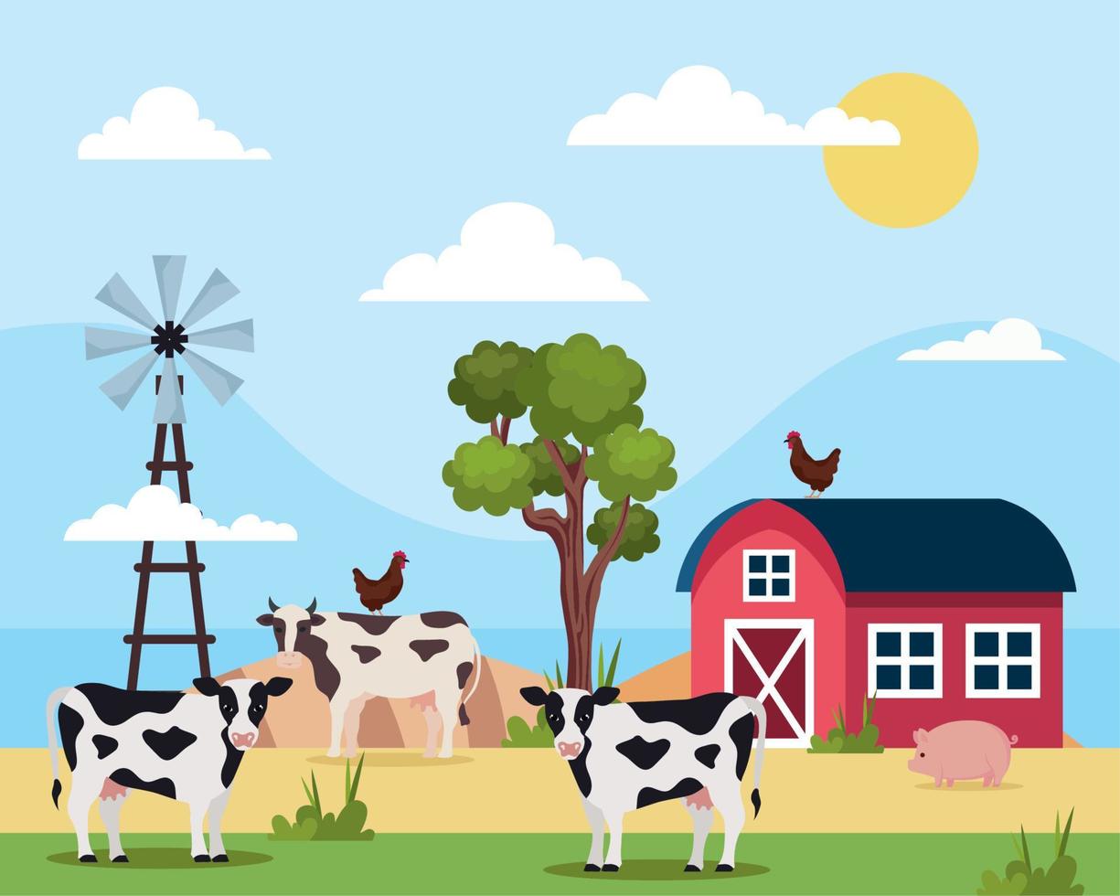 cows and pig farm vector