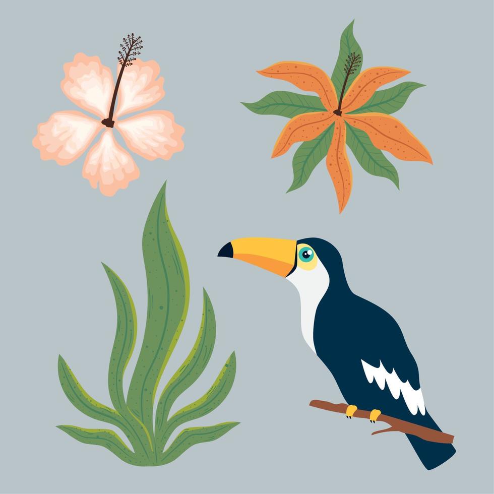 cuatro iconos florales de la selva vector