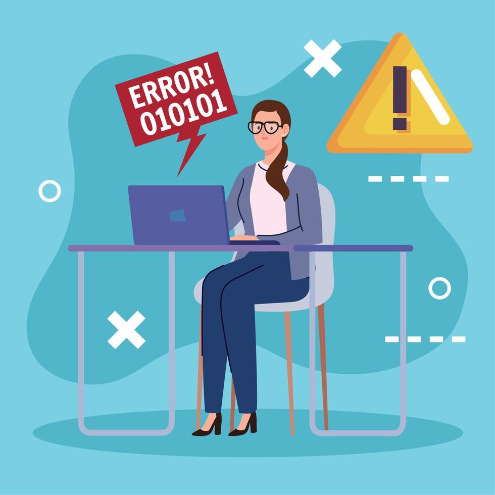 woman using laptop with error vector
