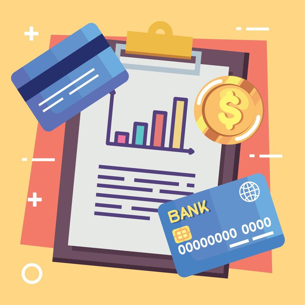 statistics in clipboard with credit cards vector