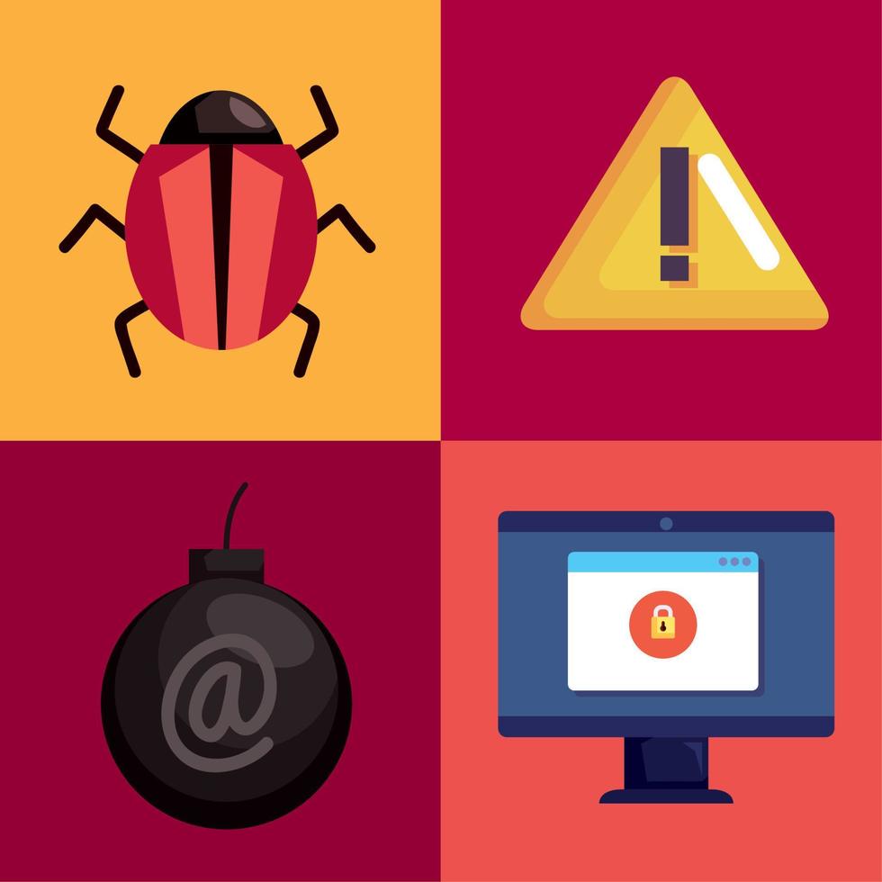 cuatro iconos de fraude cibernético vector
