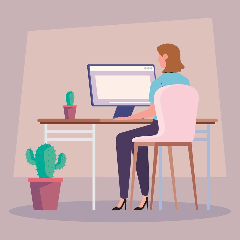 businesswoman using desktop vector