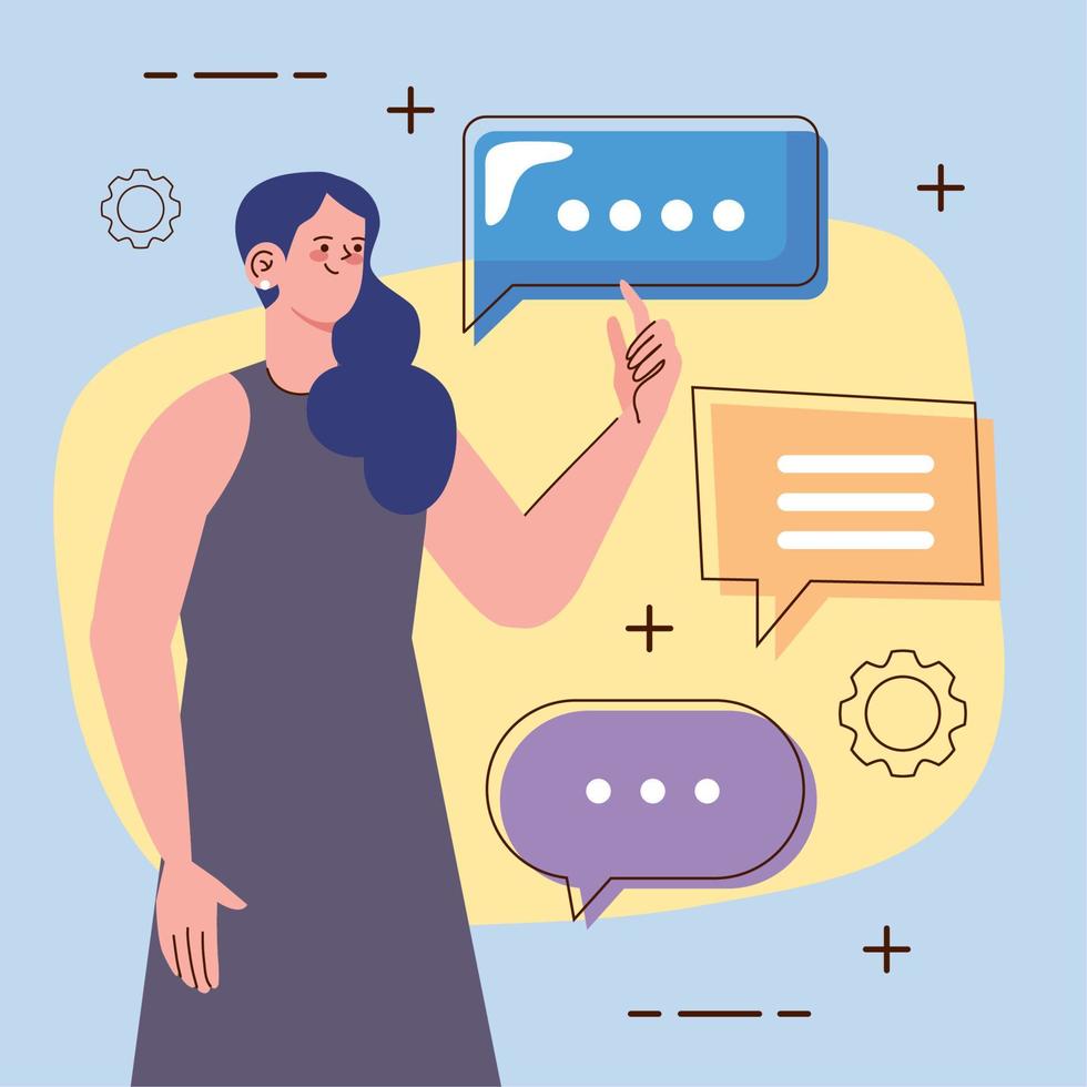 business woman with speech bubbles vector